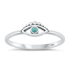 Sterling Silver Oxidized Evil Eye Genuine Turquoise Stone Ring
