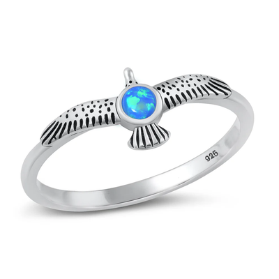 Sterling Silver Oxidized Eagle Blue Lab Opal Ring