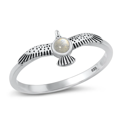 Sterling Silver Oxidized Eagle Moonstone Stone Ring