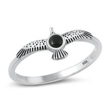 Load image into Gallery viewer, Sterling Silver Oxidized Eagle Black Agate Stone Ring