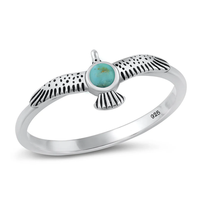Sterling Silver Oxidized Eagle Genuine Turquoise Stone Ring