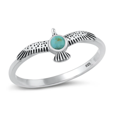 Sterling Silver Oxidized Eagle Genuine Turquoise Stone Ring