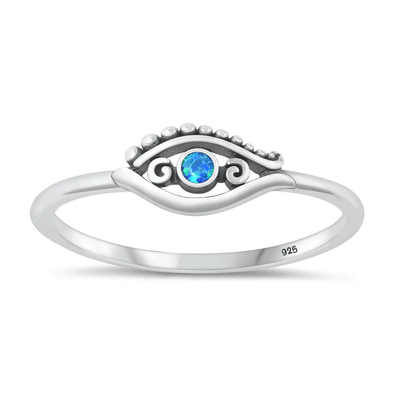 Sterling Silver Oxidized Eye Blue Lab Opal Ring