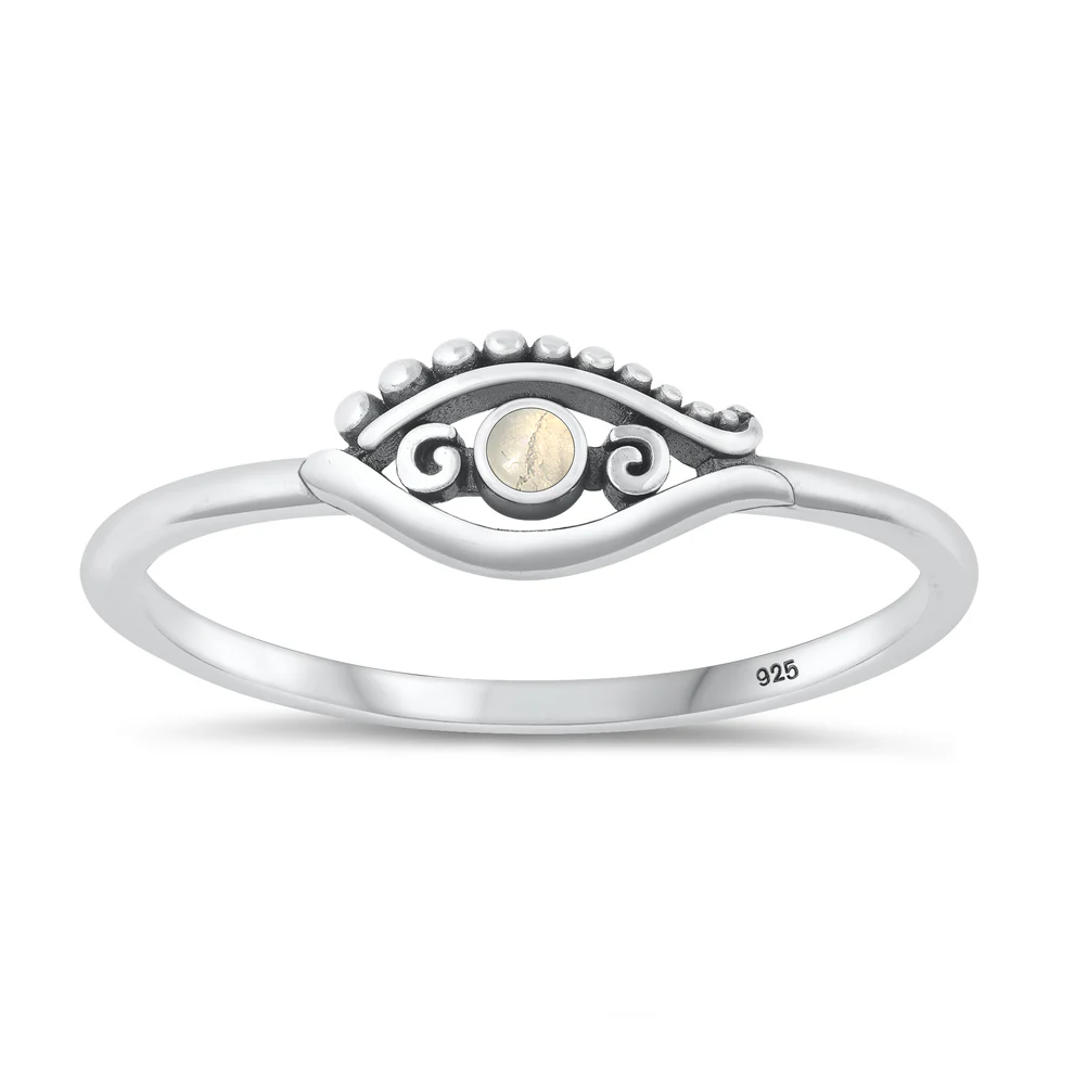 Sterling Silver Oxidized 6mm Eye Moonstone Stone Ring