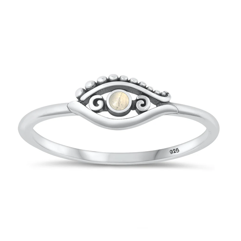 Sterling Silver Oxidized 6mm Eye Moonstone Stone Ring
