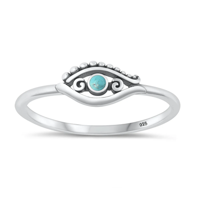 Sterling Silver Oxidized Eye Genuine Turquoise Stone Ring