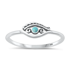 Sterling Silver Oxidized Eye Genuine Turquoise Stone Ring