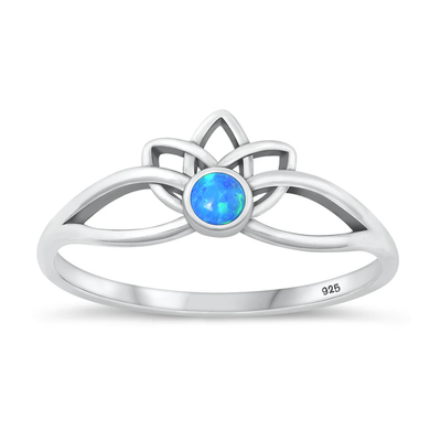 Sterling Silver Oxidized Lotus Blue Lab Opal Ring