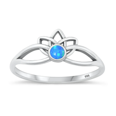 Sterling Silver Oxidized Lotus Blue Lab Opal Ring