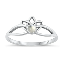 Load image into Gallery viewer, Sterling Silver Oxidized Lotus Moonstone Stone Ring