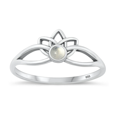 Sterling Silver Oxidized Lotus Moonstone Stone Ring