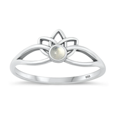 Sterling Silver Oxidized Lotus Moonstone Stone Ring