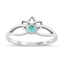 Load image into Gallery viewer, Sterling Silver Oxidized Lotus Genuine Turquoise Stone Ring