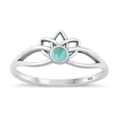 Sterling Silver Oxidized Lotus Genuine Turquoise Stone Ring