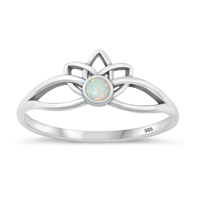 Sterling Silver Oxidized Lotus White Lab Opal Ring