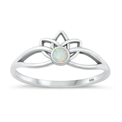 Sterling Silver Oxidized Lotus White Lab Opal Ring