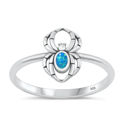 Sterling Silver Oxidized Spider Blue Lab Opal Ring
