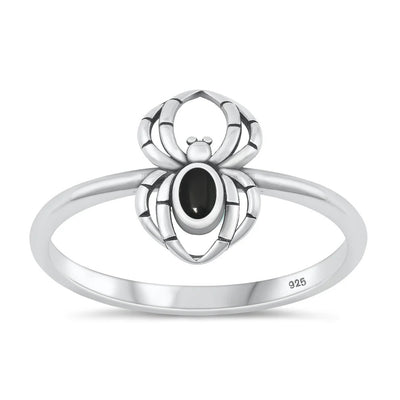 Sterling Silver Oxidized And Polished 11.6mm Spider Black Agate Stone Ring