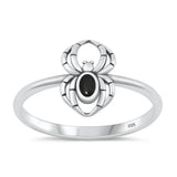 Sterling Silver Oxidized And Polished 11.6mm Spider Black Agate Stone Ring