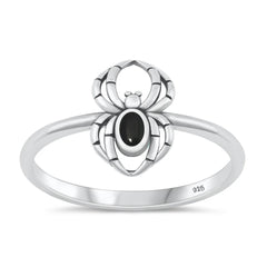 Sterling Silver Oxidized And Polished 11.6mm Spider Black Agate Stone Ring
