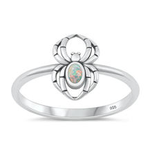 Load image into Gallery viewer, Sterling Silver Oxidized Spider White Lab Opal Ring