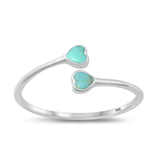 Sterling Silver Rhodium Plated Hearts Genuine Turquoise Stone Ring