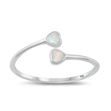 Load image into Gallery viewer, Sterling Silver Rhodium Plated Hearts White Lab Opal Ring