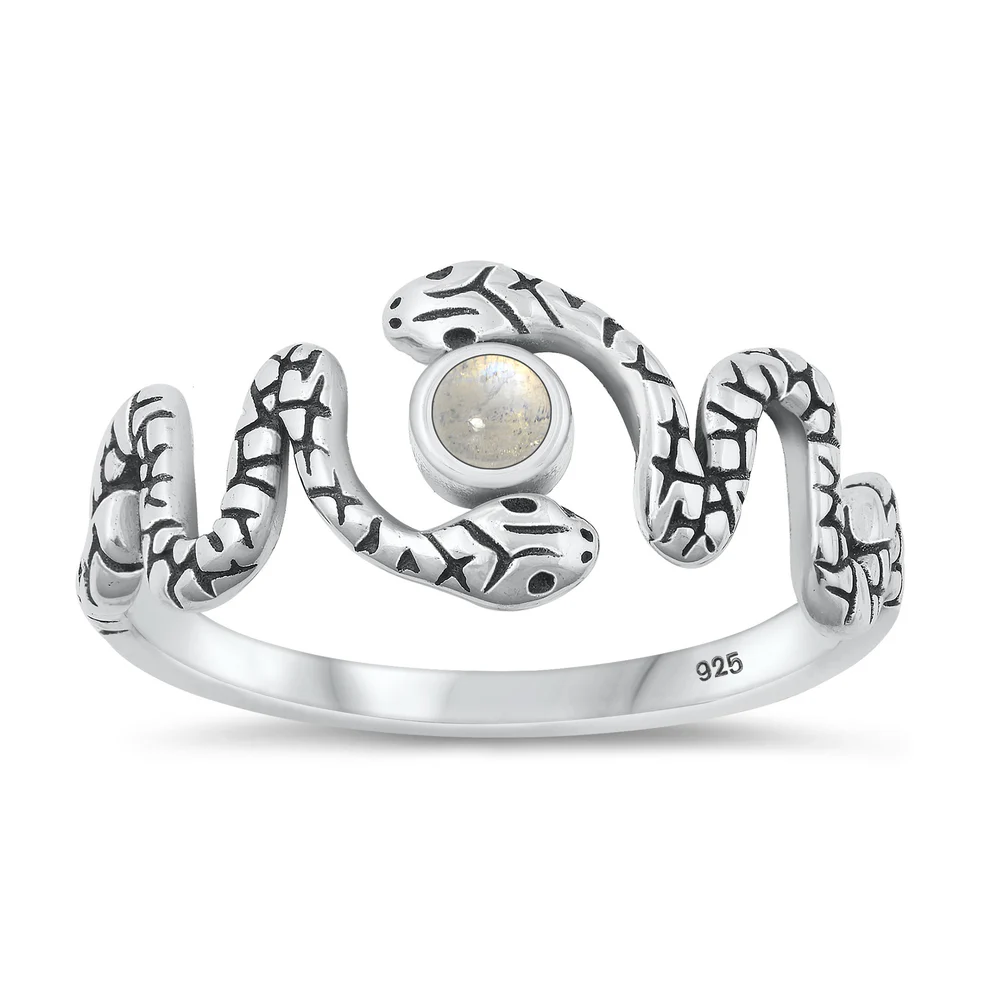 Sterling Silver Oxidized Snake Moonstone Stone Ring