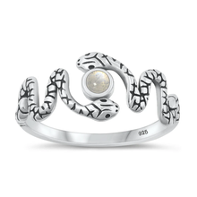 Load image into Gallery viewer, Sterling Silver Oxidized Snake Moonstone Stone Ring