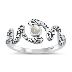 Sterling Silver Oxidized Snake Moonstone Stone Ring