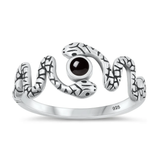 Sterling Silver Oxidized Snake Black Agate Stone Ring
