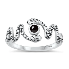 Sterling Silver Oxidized Snake Black Agate Stone Ring