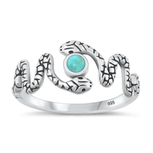 Load image into Gallery viewer, Sterling Silver Oxidized Snake Genuine Turquoise Stone Ring