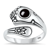 Sterling Silver Oxidized Spoon Black Agate Stone Ring