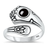 Sterling Silver Oxidized Spoon Black Agate Stone Ring