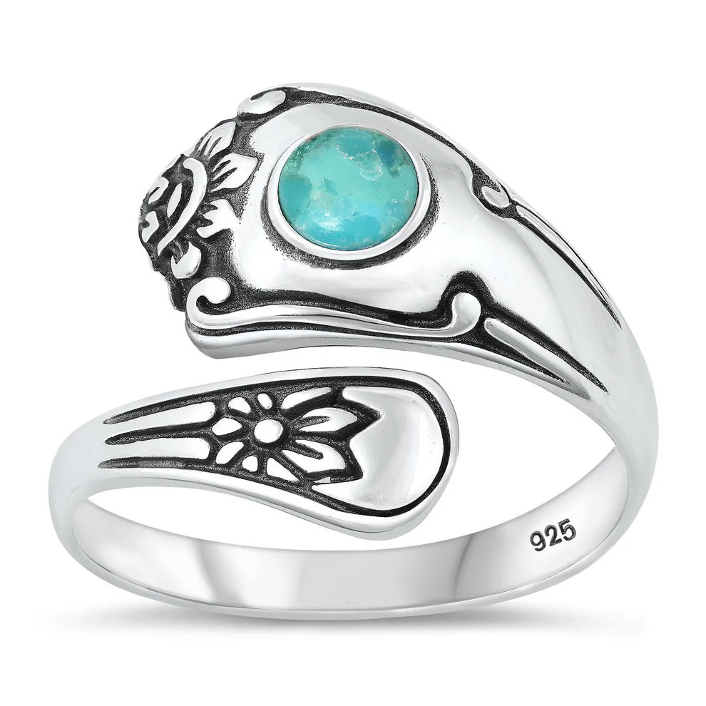 Sterling Silver Oxidized Spoon Turquoise Stone Ring