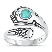 Load image into Gallery viewer, Sterling Silver Oxidized Spoon Genuine Turquoise Stone Ring