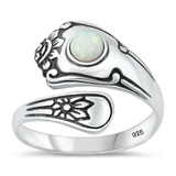 Sterling Silver Oxidized Spoon White Lab Opal Ring