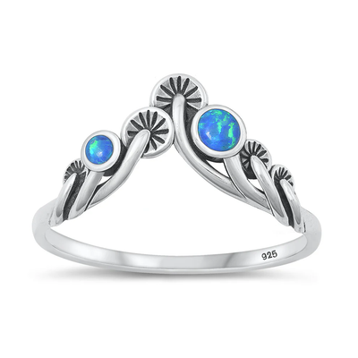 Sterling Silver Oxidized Mushrooms Blue Lab Opal Ring