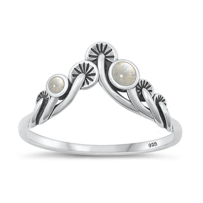 Sterling Silver Oxidized Mushrooms Moonstone Stone Ring