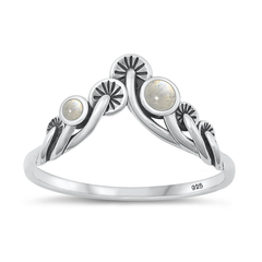 Sterling Silver Oxidized Mushrooms Moonstone Stone Ring
