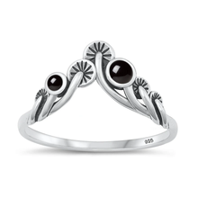 Load image into Gallery viewer, Sterling Silver Oxidized Mushrooms Black Agate Stone Ring