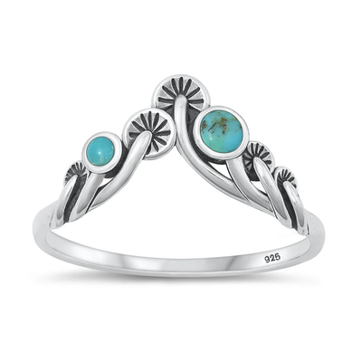 Sterling Silver Oxidized Mushrooms Genuine Turquoise Stone Ring
