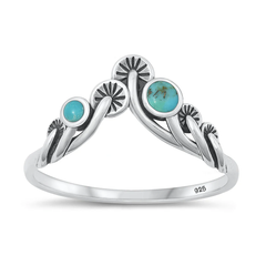 Sterling Silver Oxidized Mushrooms Genuine Turquoise Stone Ring
