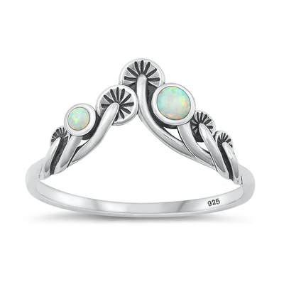 Sterling Silver Oxidized Mushrooms White Lab Opal Ring