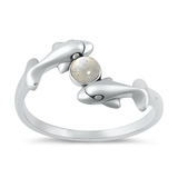 Sterling Silver Oxidized And Polished Dolphins Moonstone Ring