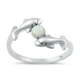 Sterling Silver Oxidized and Polished Doplphins Blue Opal Ring