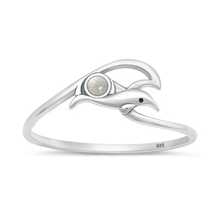 Load image into Gallery viewer, Sterling Silver Oxidized And Polished Dolphin And Wave Moonstone Stone Ring