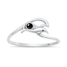 Load image into Gallery viewer, Sterling Silver Oxidized And Polished Dolphin And Wave Black Onyx Stone Ring