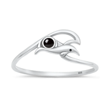 Sterling Silver Oxidized And Polished Dolphin And Wave Black Onyx Stone Ring
